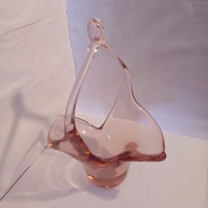 Pink/peach color art blown glass basket  EUC